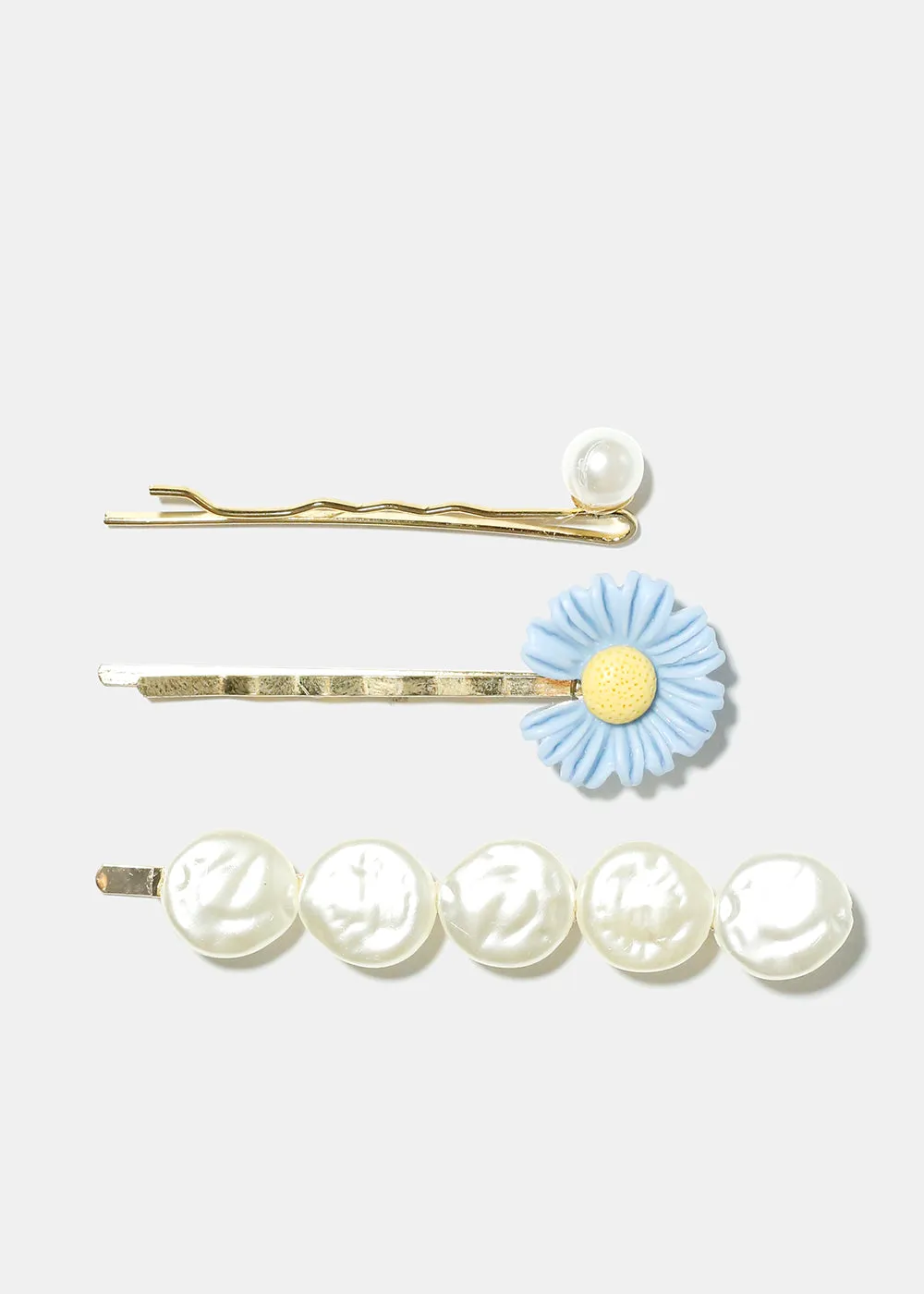 3 Piece Flower & Pearl Hair Pins