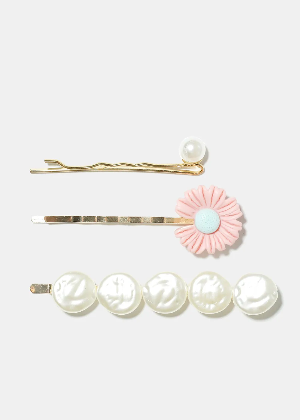 3 Piece Flower & Pearl Hair Pins