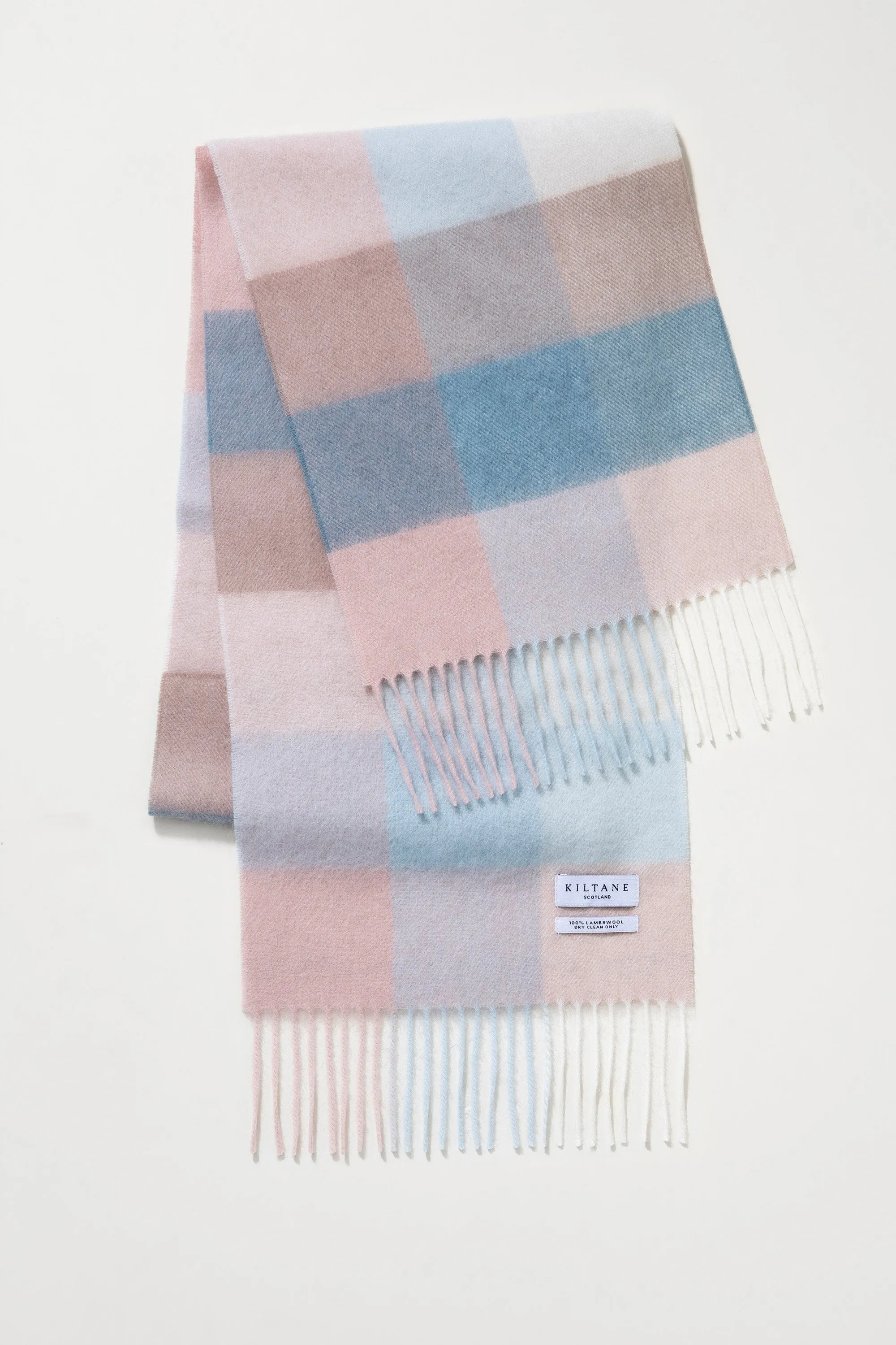 3 Square Check Lambswool Scarf - Seashell