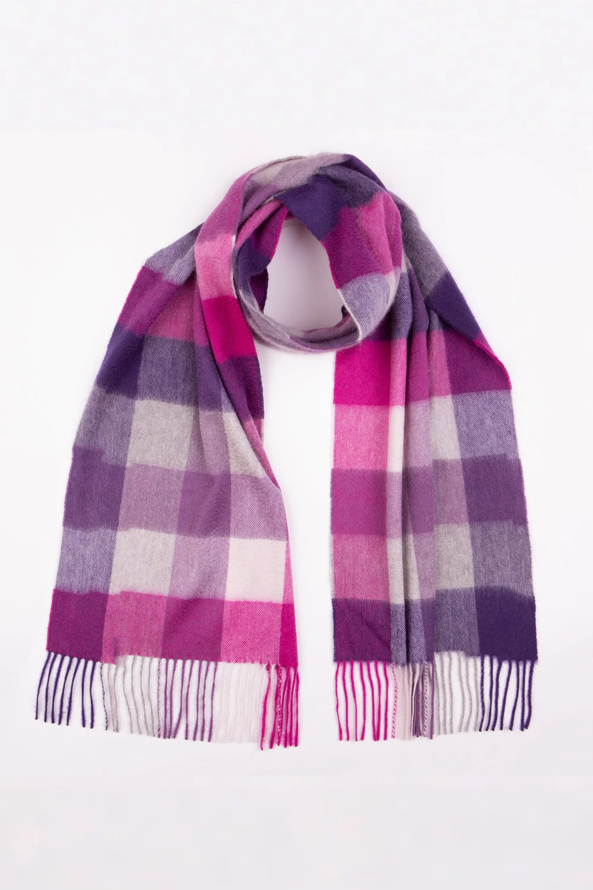 5 Square Check Lambswool Scarf - Purple