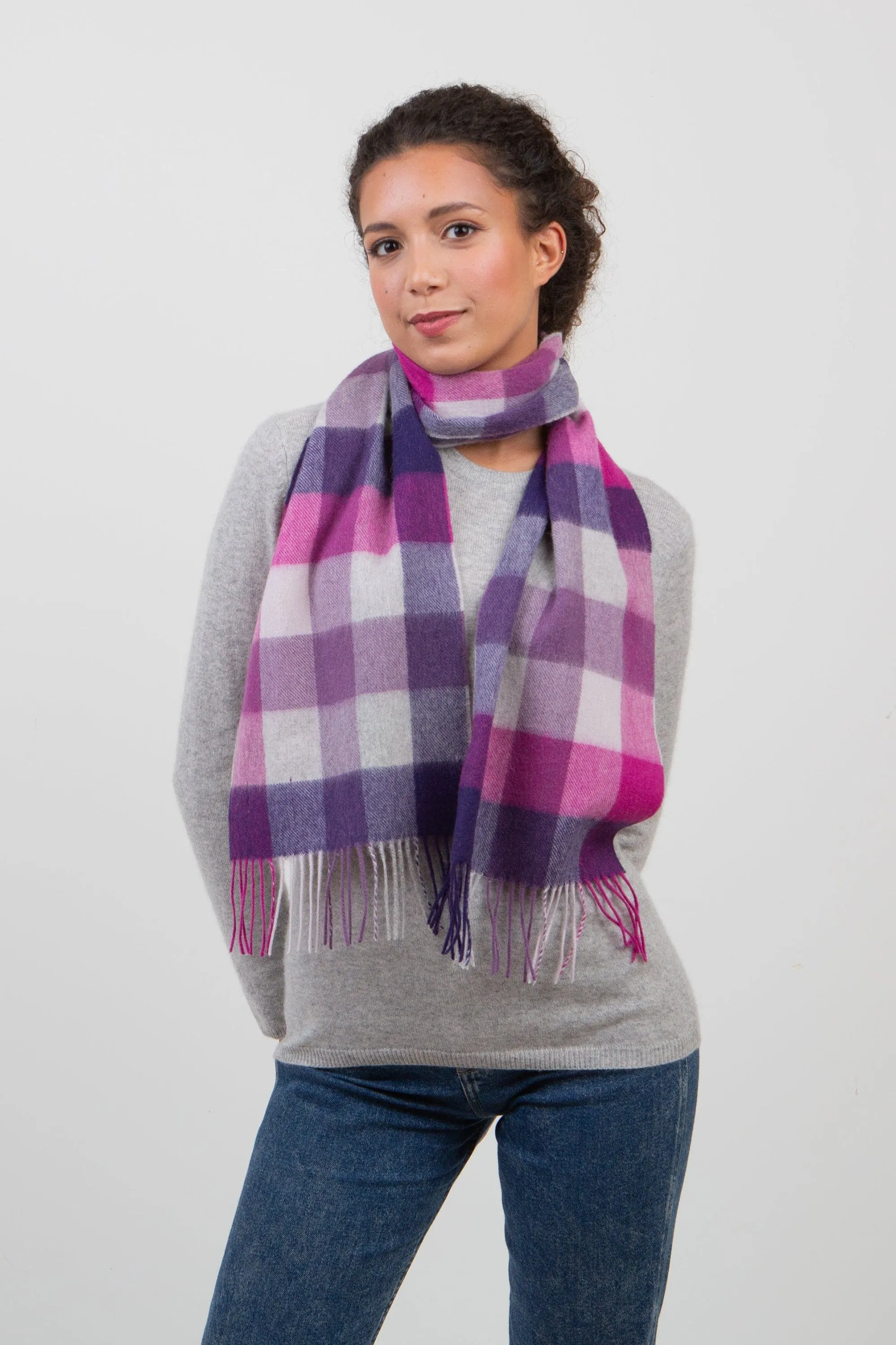 5 Square Check Lambswool Scarf - Purple