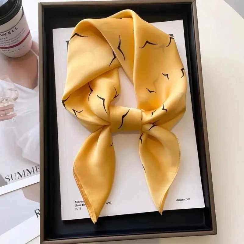 70*70  Striped Silk Scarf Women's Small Square Scarf Korean Style Versatile Professional Small Scarf Summer Thin Decorative Scarf