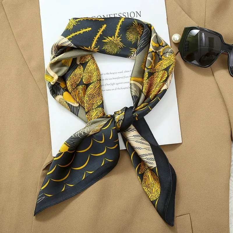 70*70  Striped Silk Scarf Women's Small Square Scarf Korean Style Versatile Professional Small Scarf Summer Thin Decorative Scarf