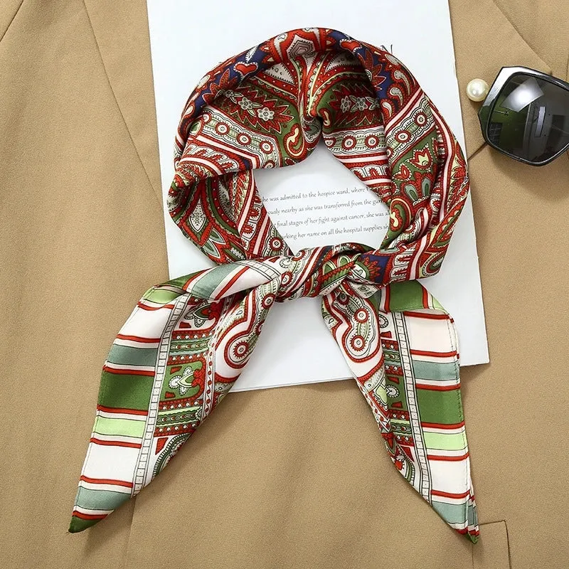 70*70  Striped Silk Scarf Women's Small Square Scarf Korean Style Versatile Professional Small Scarf Summer Thin Decorative Scarf