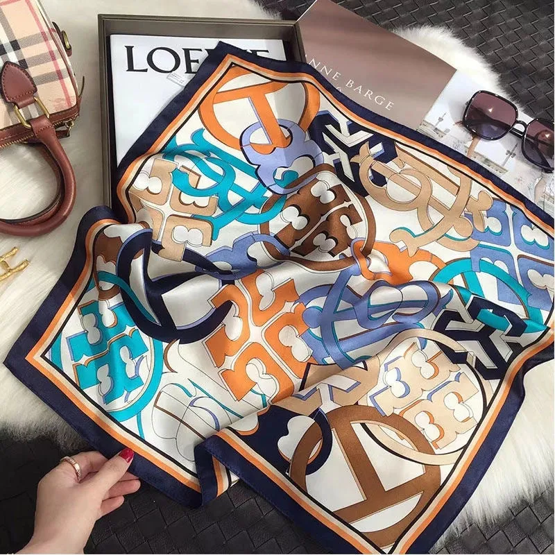 70*70  Striped Silk Scarf Women's Small Square Scarf Korean Style Versatile Professional Small Scarf Summer Thin Decorative Scarf