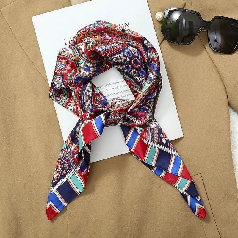 70*70  Striped Silk Scarf Women's Small Square Scarf Korean Style Versatile Professional Small Scarf Summer Thin Decorative Scarf