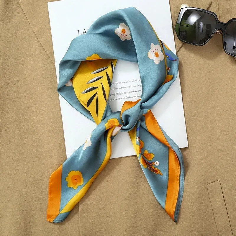 70*70  Striped Silk Scarf Women's Small Square Scarf Korean Style Versatile Professional Small Scarf Summer Thin Decorative Scarf