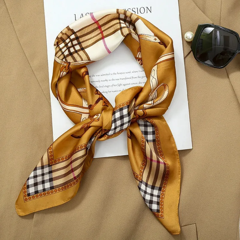 70*70  Striped Silk Scarf Women's Small Square Scarf Korean Style Versatile Professional Small Scarf Summer Thin Decorative Scarf