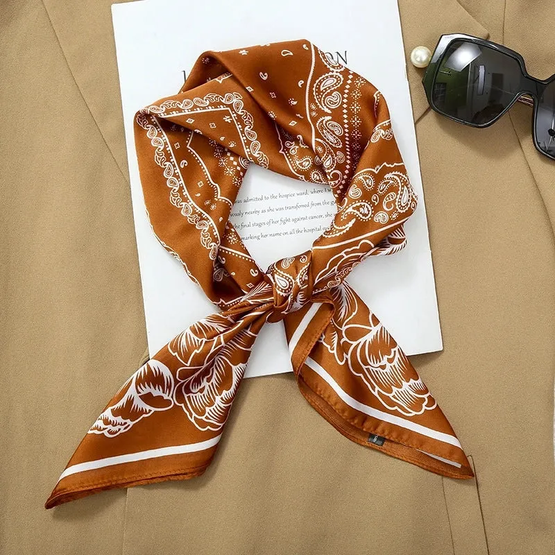 70*70  Striped Silk Scarf Women's Small Square Scarf Korean Style Versatile Professional Small Scarf Summer Thin Decorative Scarf