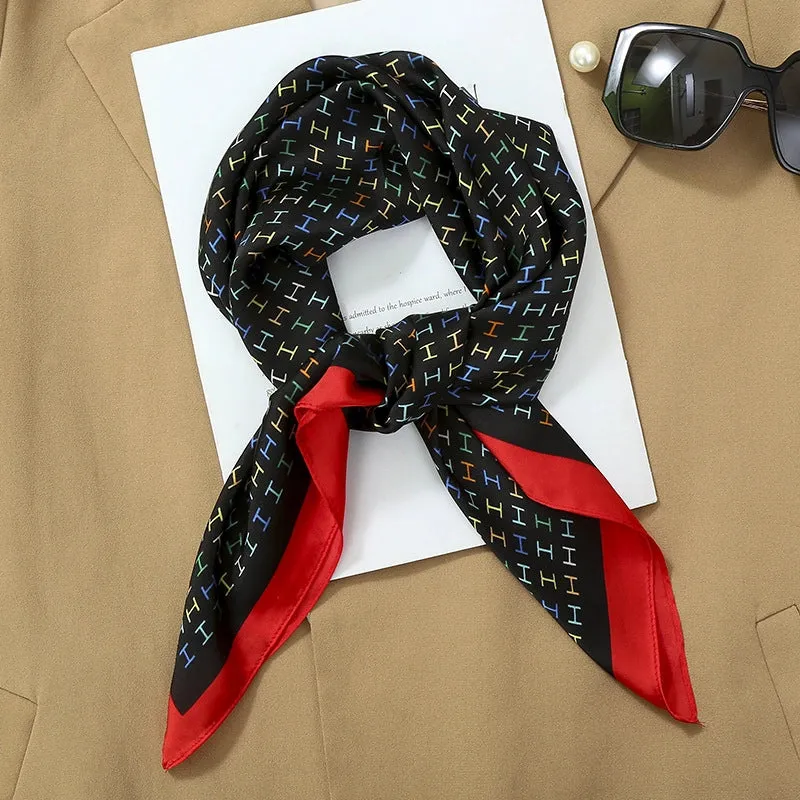 70*70  Striped Silk Scarf Women's Small Square Scarf Korean Style Versatile Professional Small Scarf Summer Thin Decorative Scarf