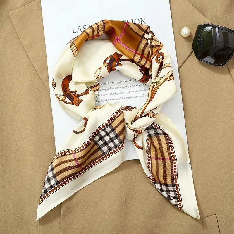 70*70  Striped Silk Scarf Women's Small Square Scarf Korean Style Versatile Professional Small Scarf Summer Thin Decorative Scarf