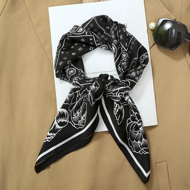 70*70  Striped Silk Scarf Women's Small Square Scarf Korean Style Versatile Professional Small Scarf Summer Thin Decorative Scarf