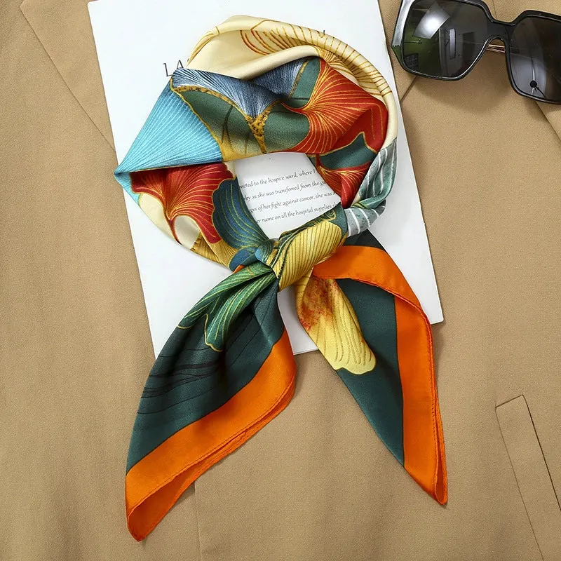 70*70  Striped Silk Scarf Women's Small Square Scarf Korean Style Versatile Professional Small Scarf Summer Thin Decorative Scarf