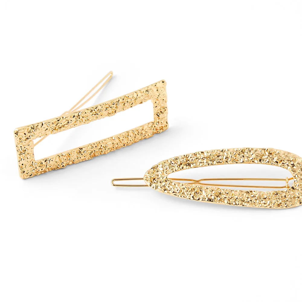 Accessorize London Set of 2 Gold Textured Grips Hair Clips