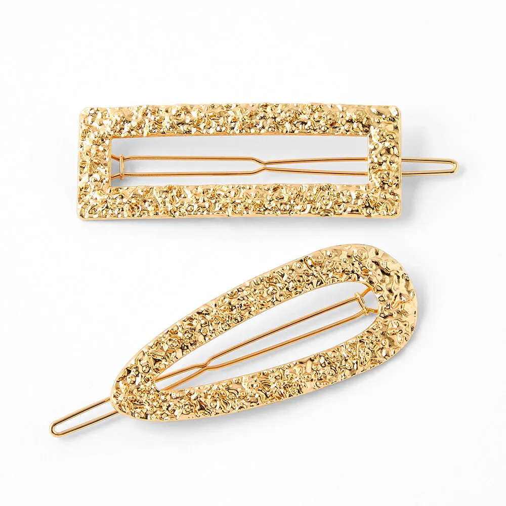 Accessorize London Set of 2 Gold Textured Grips Hair Clips