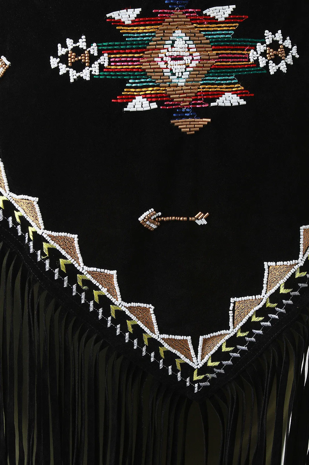 Aztec Beaded Embroidery Fringe Suede Triangle Scarf