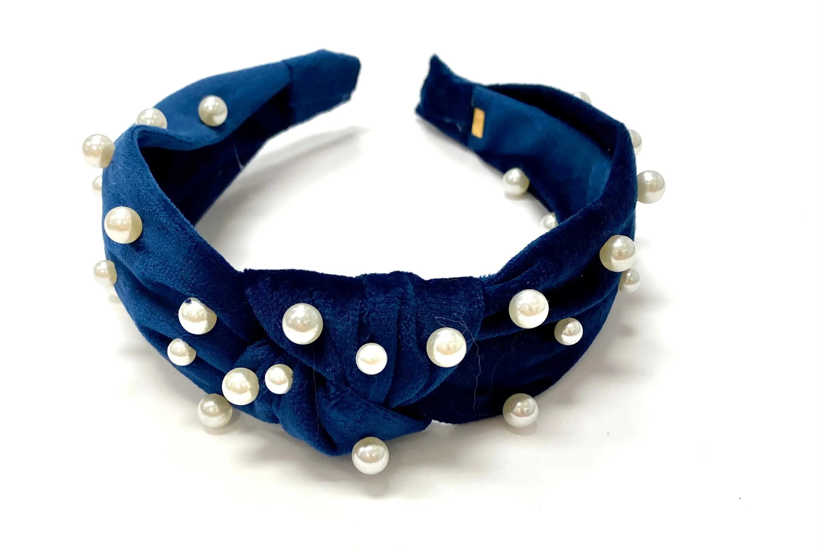 Bari Lynn Velour Twist Knot Headband with Pearls