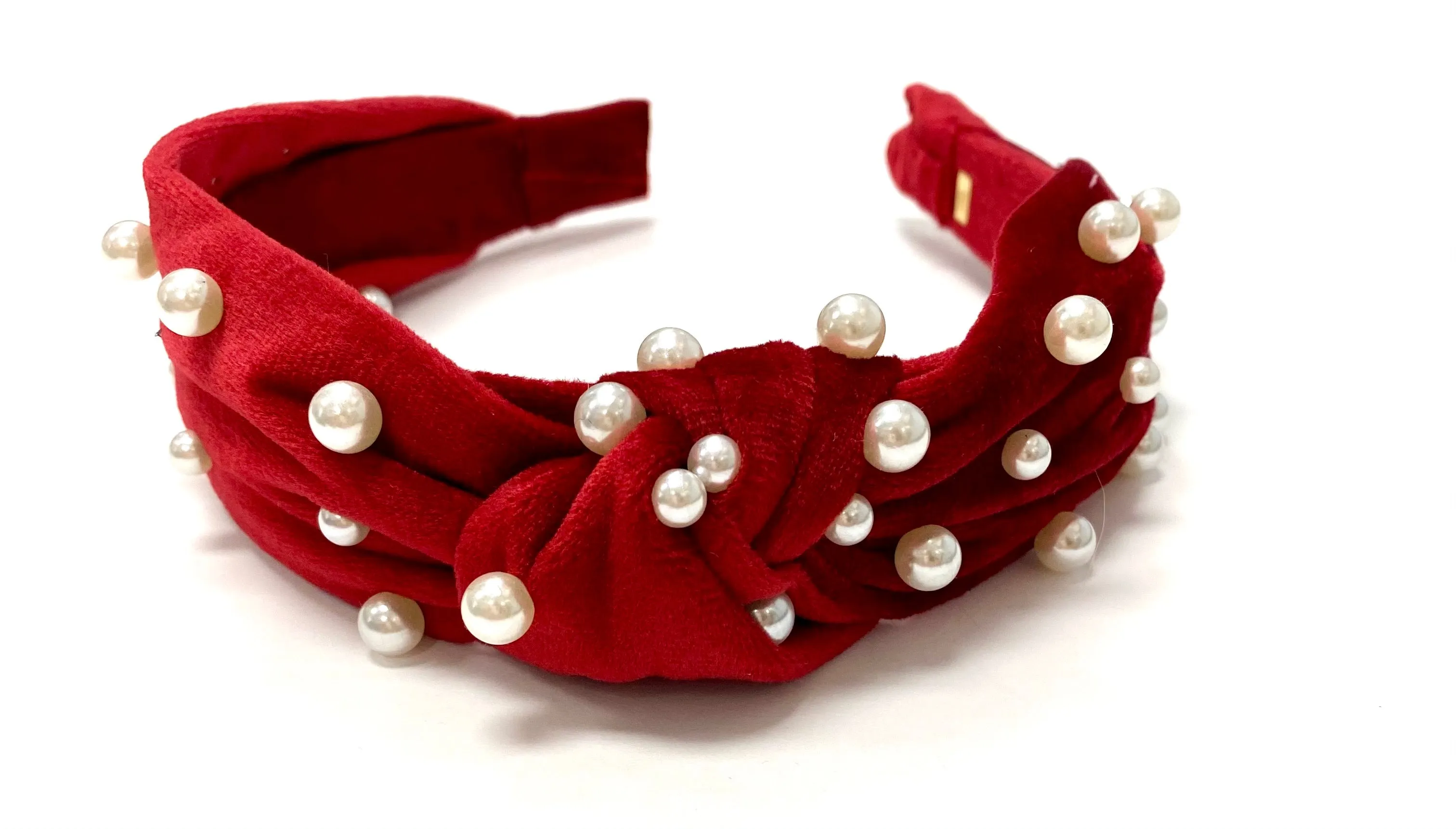 Bari Lynn Velour Twist Knot Headband with Pearls