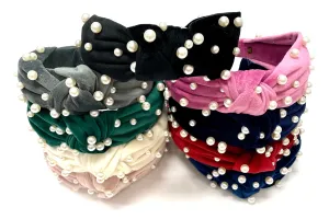 Bari Lynn Velour Twist Knot Headband with Pearls