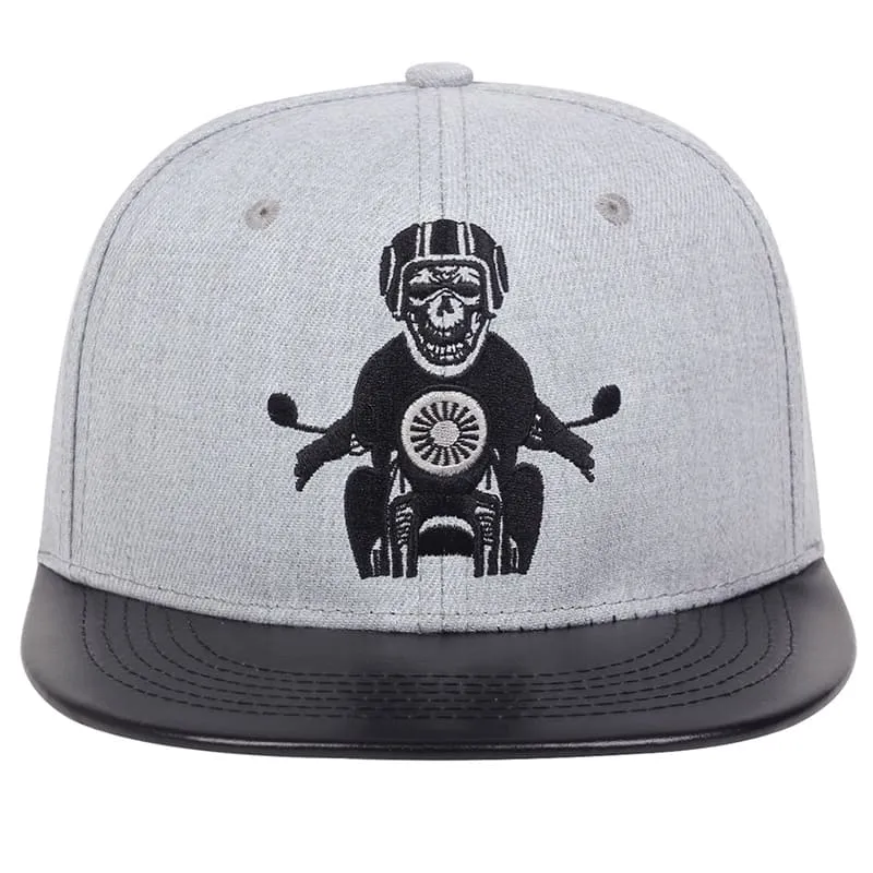 Biker Skull Gray Snapback Cap