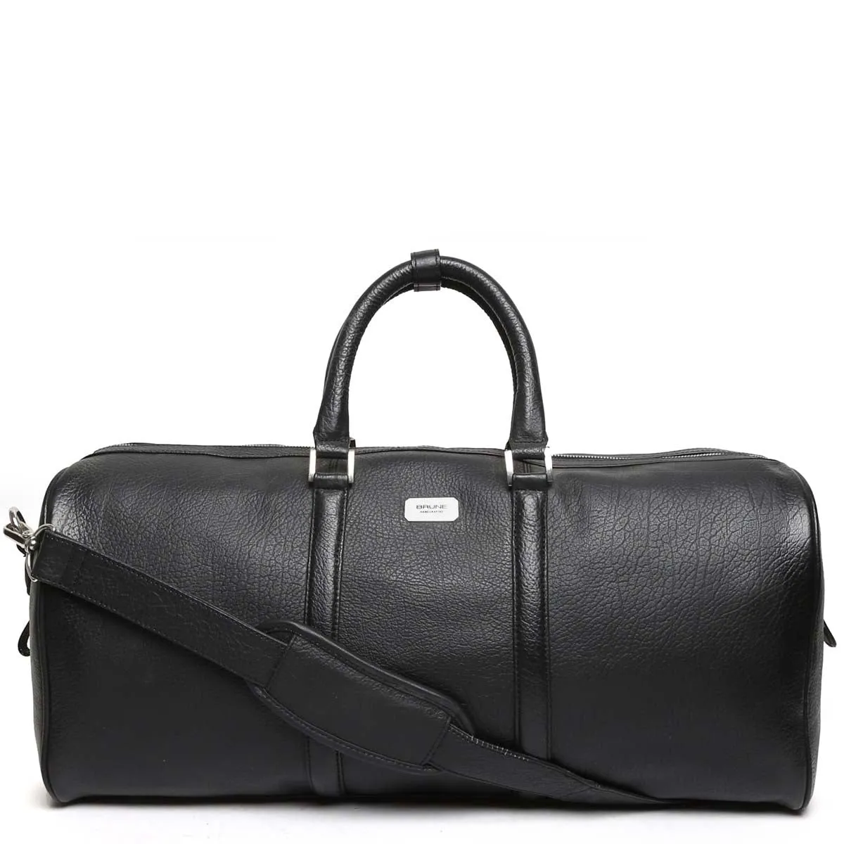 Black High Grained Textured Leather Duffle Bag By Brune & Bareskin