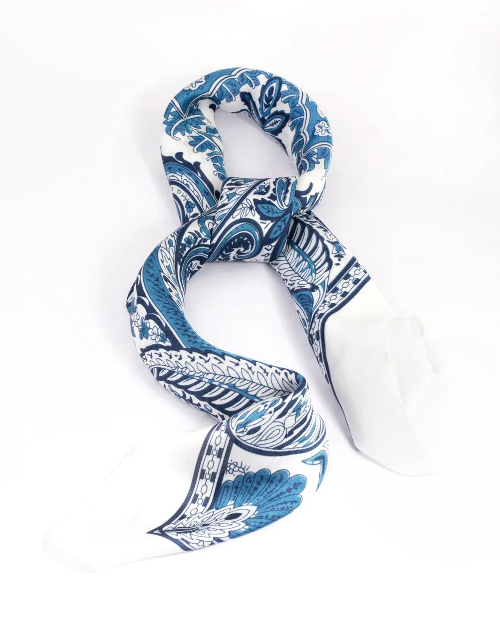 Blue Floral Paisley Print Bandana Hair Scarf