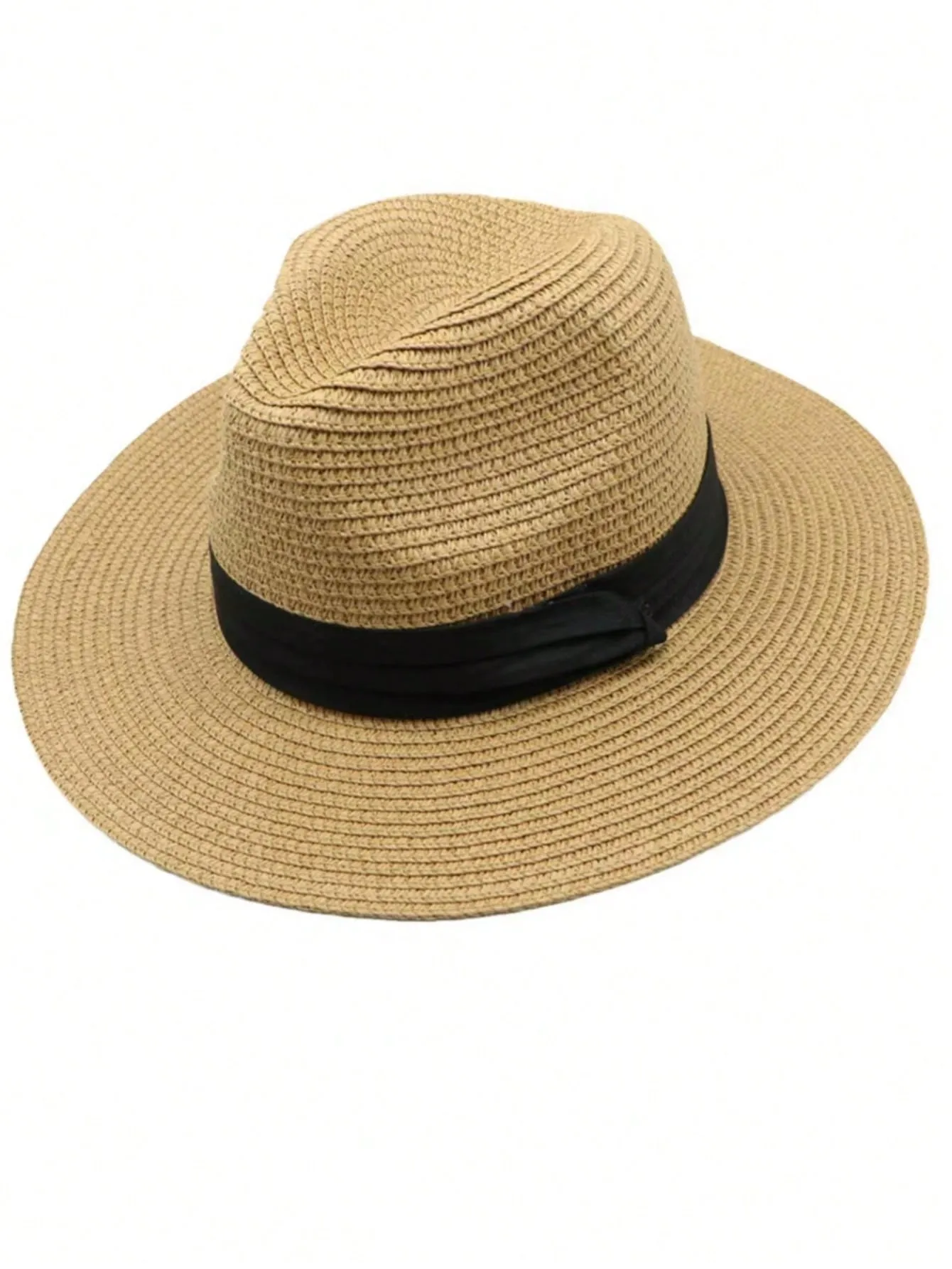 Boho Unisex Sun Hat Jazz Hat With Black Ribbon, Fashionable Panama Straw Beach Hat