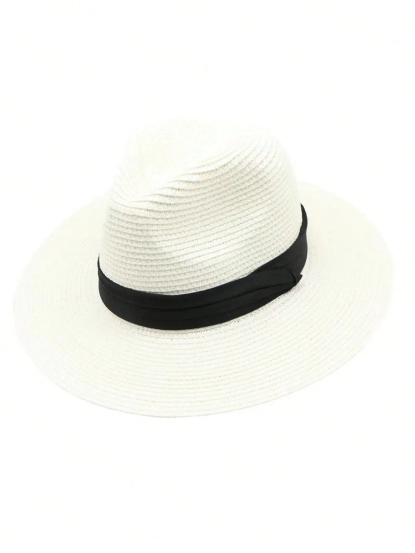 Boho Unisex Sun Hat Jazz Hat With Black Ribbon, Fashionable Panama Straw Beach Hat