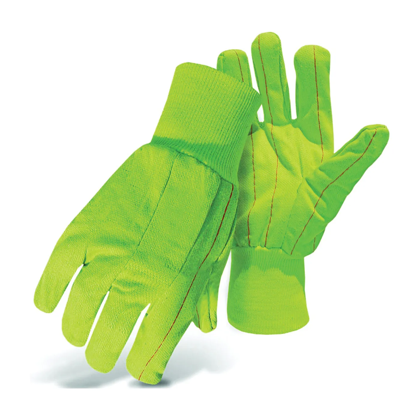 BOSS 30PCN Protective Gloves, L, Straight Thumb, Knit Wrist Cuff, Cotton/Polyester, Fluorescent Green