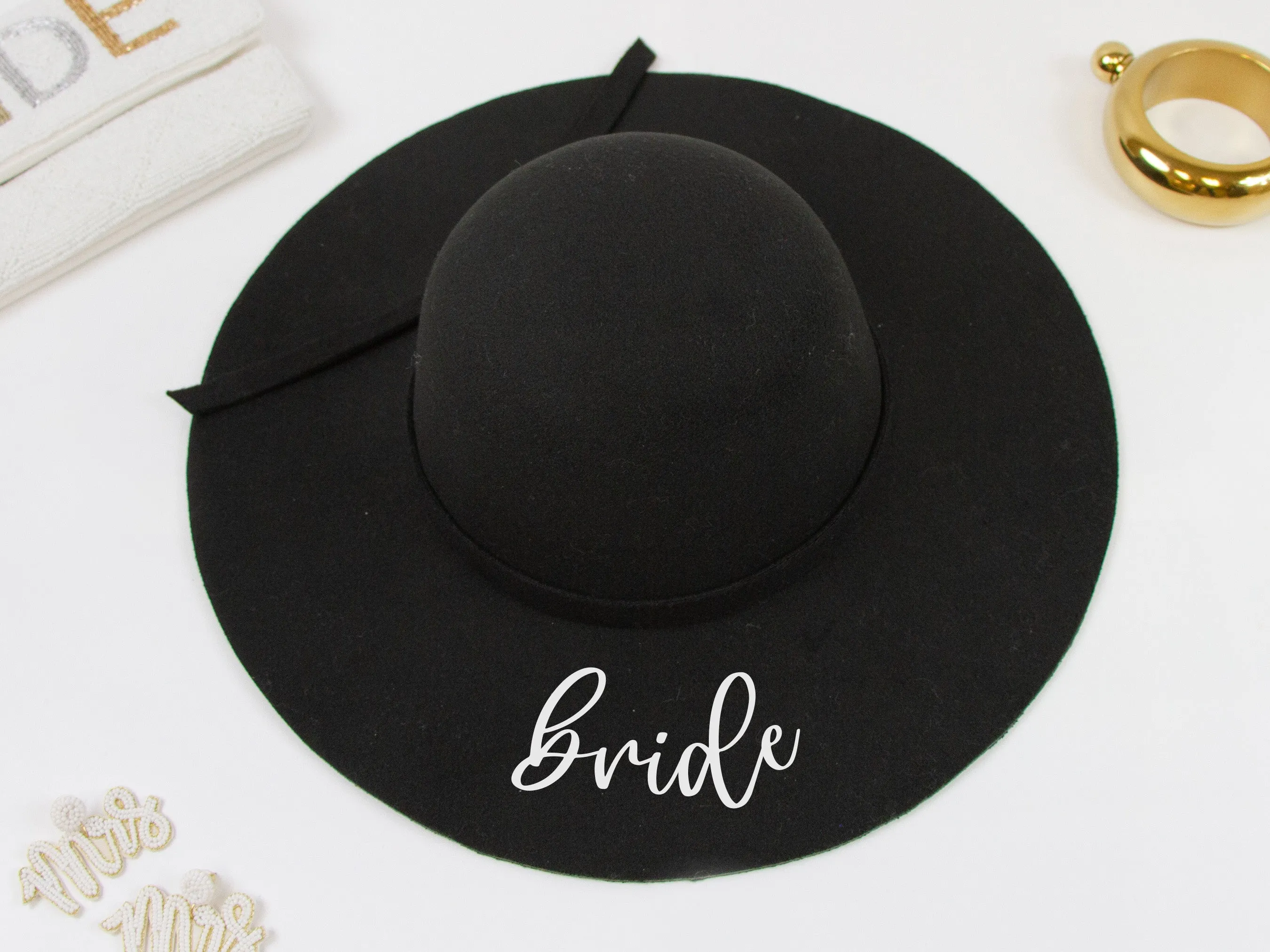 Bridal Party Black Felt Floppy Hat