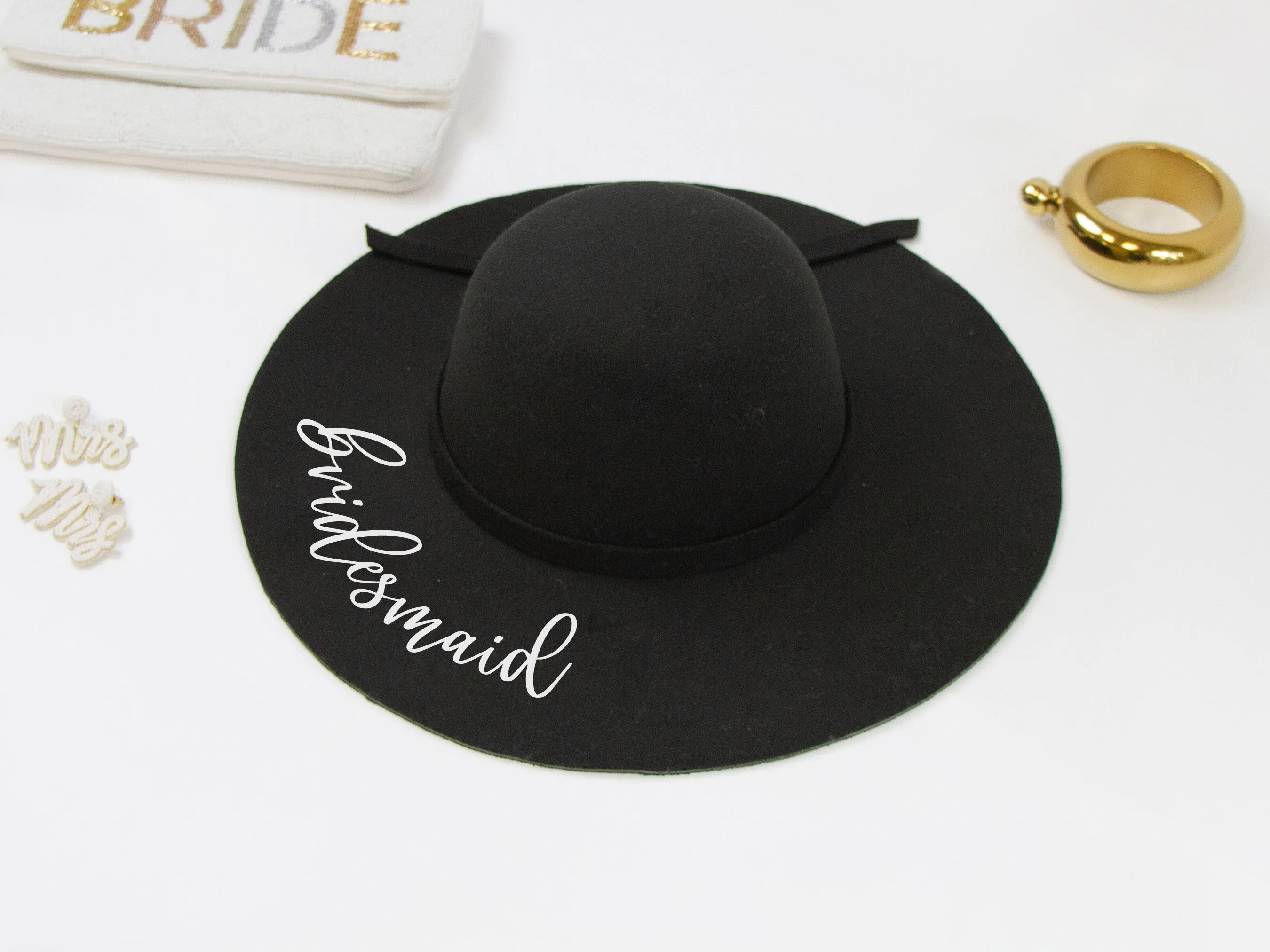 Bridal Party Black Felt Floppy Hat