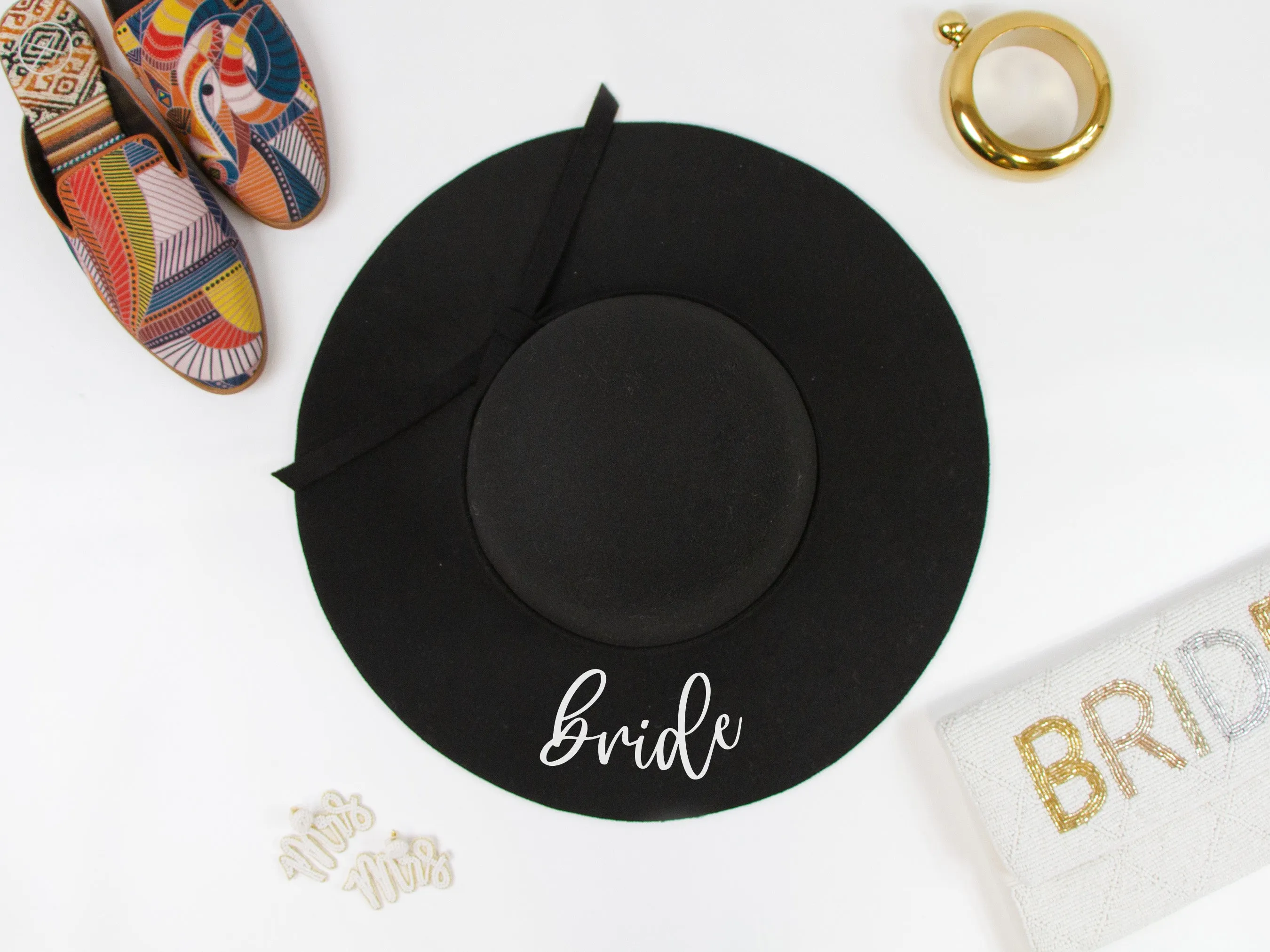 Bridal Party Black Felt Floppy Hat