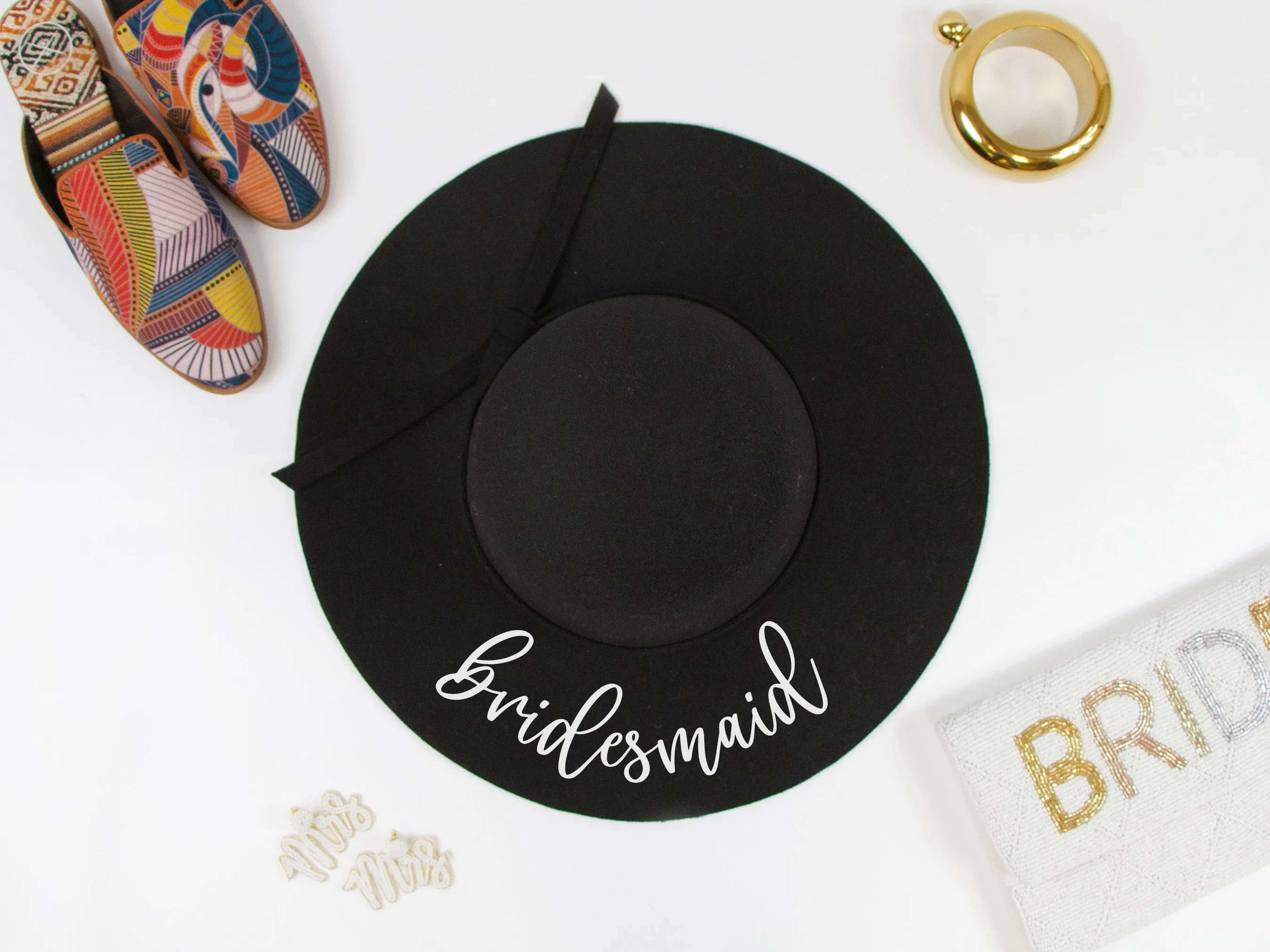 Bridal Party Black Felt Floppy Hat