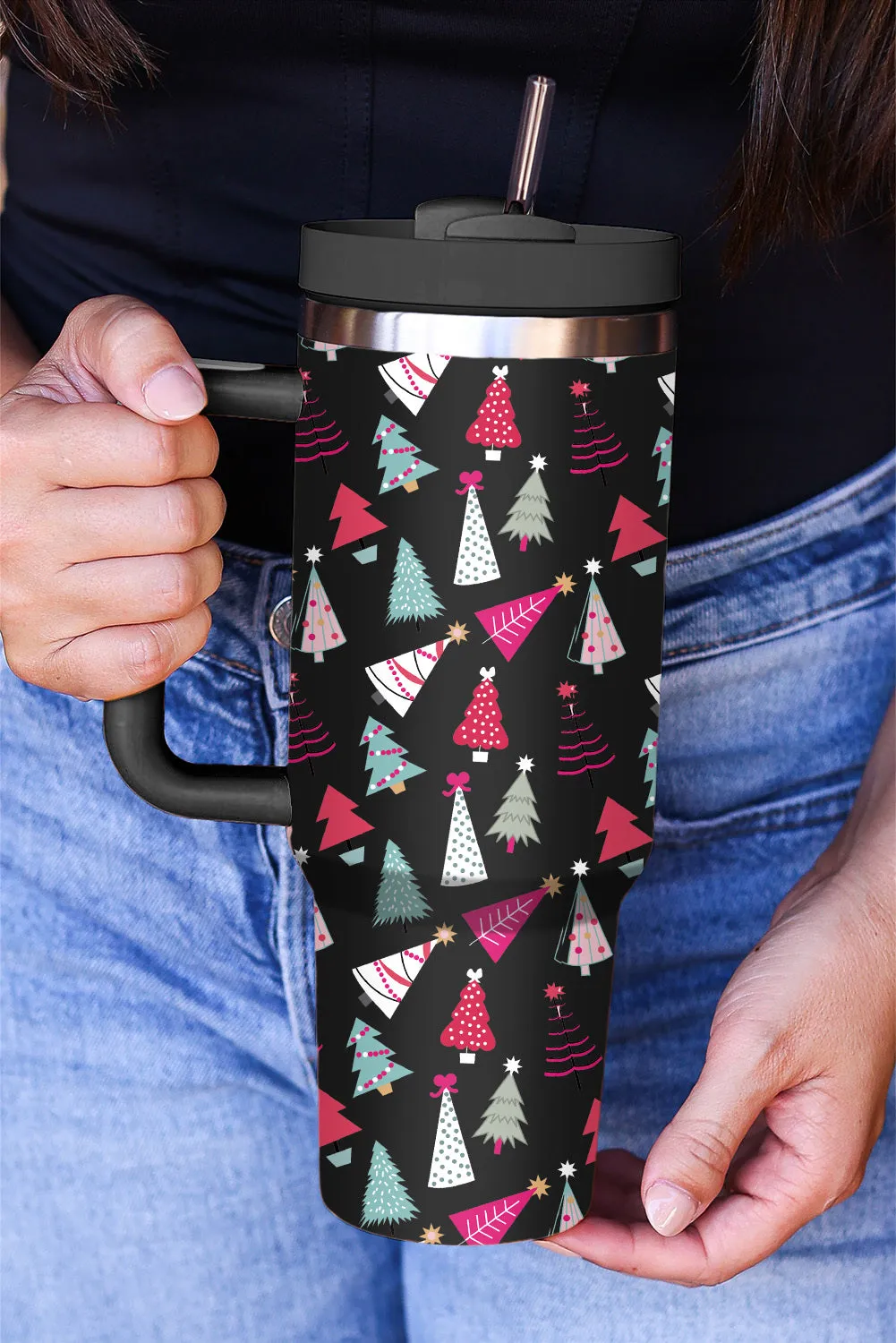 Cartoon Christmas Tree Printed Thermos Cup Holiday Christmas Gifts