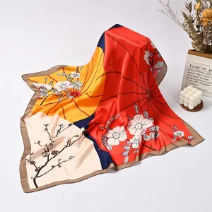 Cherry Blossom Versatile Silky Bandana Scarf for Women, 70*70cm