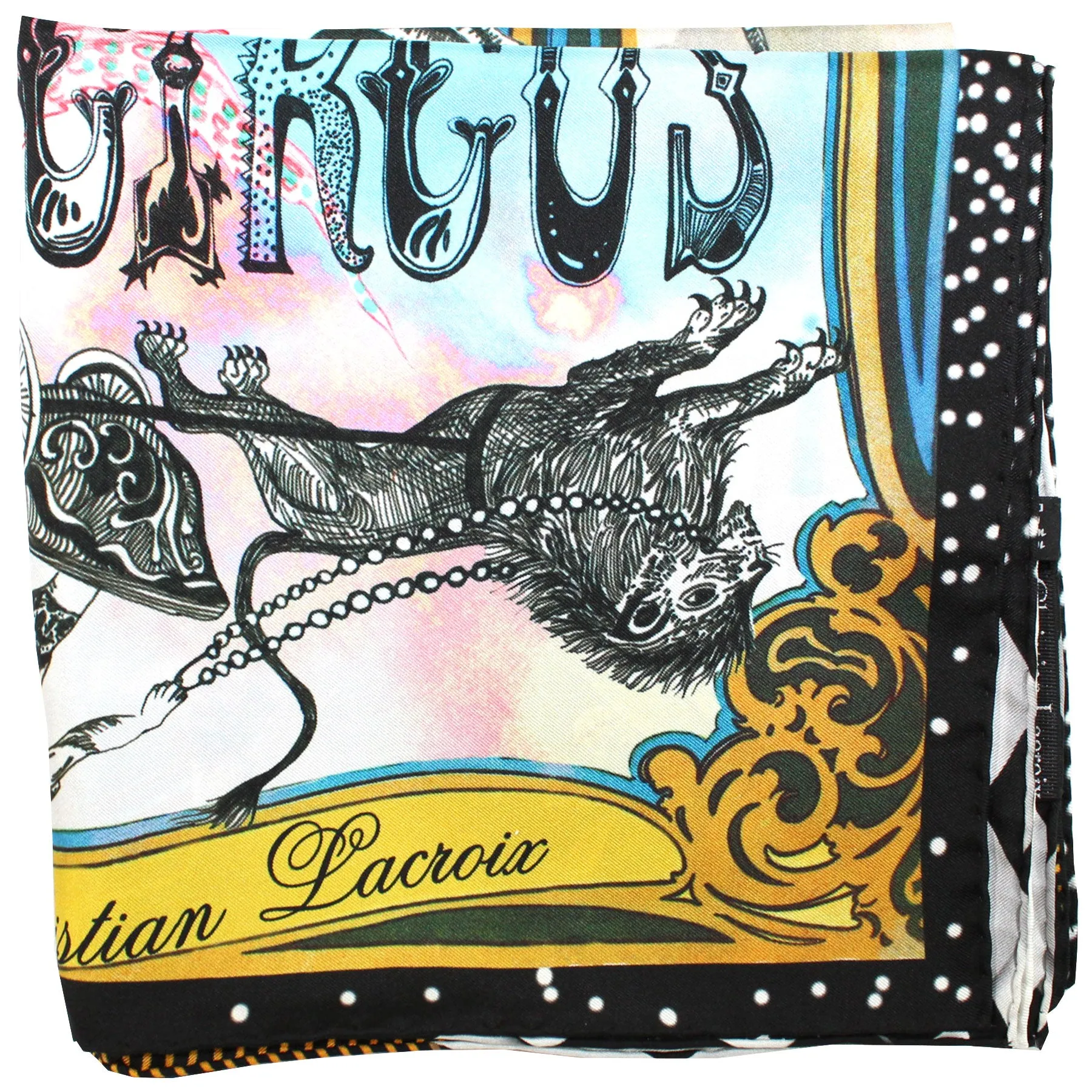 Christian Lacroix Scarf Black Gold Blue Circus Design - Silk Square Foulard