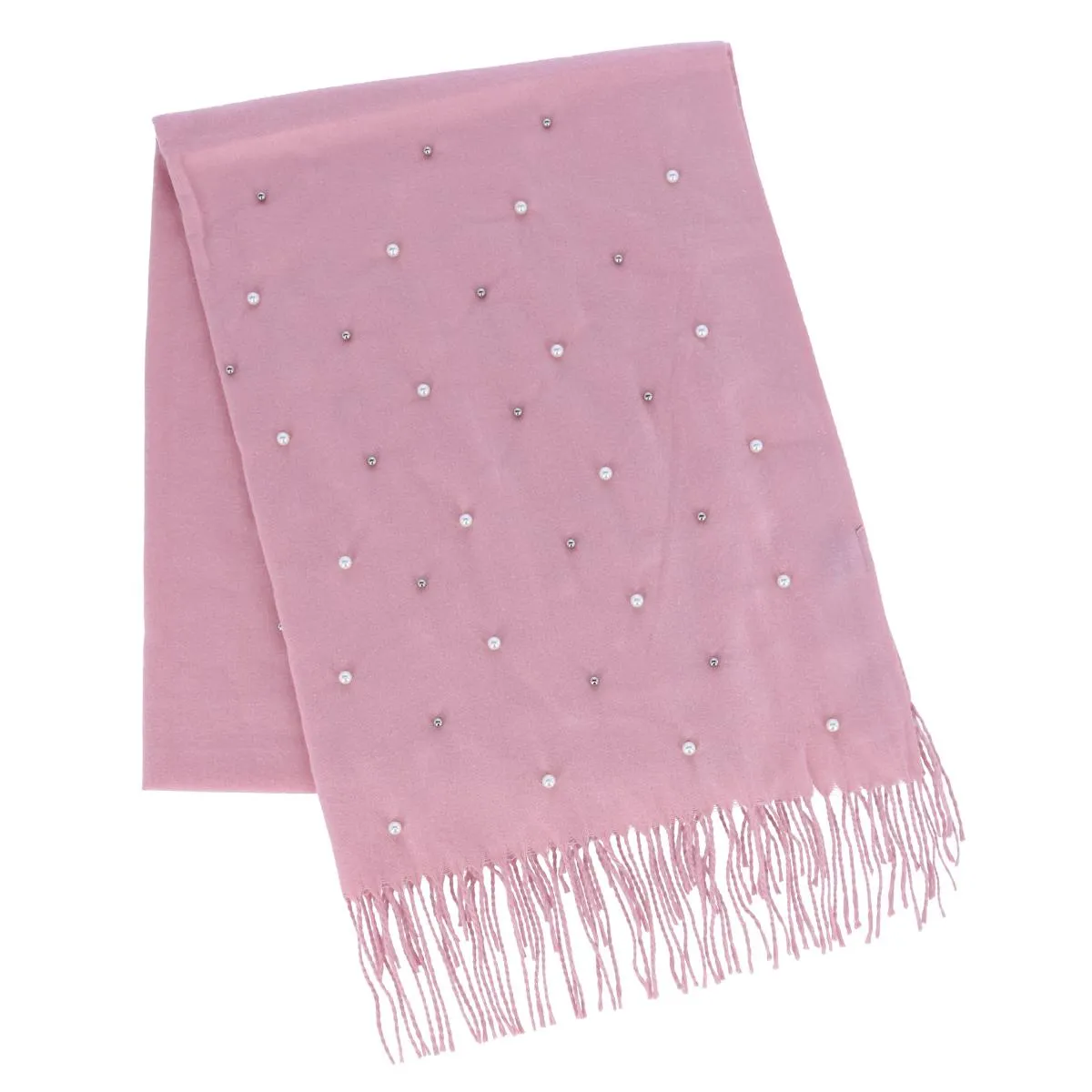 CTM® Women's Pearl Embellished Solid Fringe Oblong Scarf