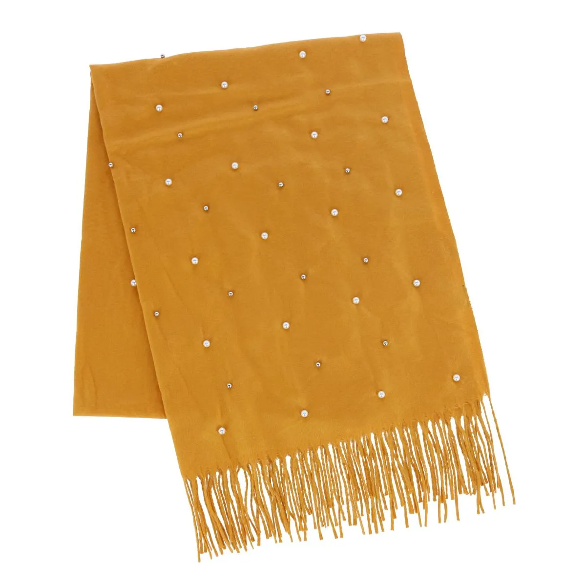 CTM® Women's Pearl Embellished Solid Fringe Oblong Scarf