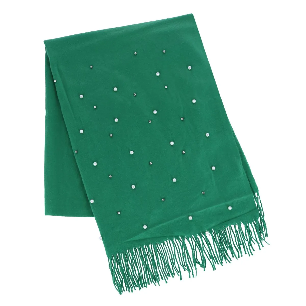 CTM® Women's Pearl Embellished Solid Fringe Oblong Scarf