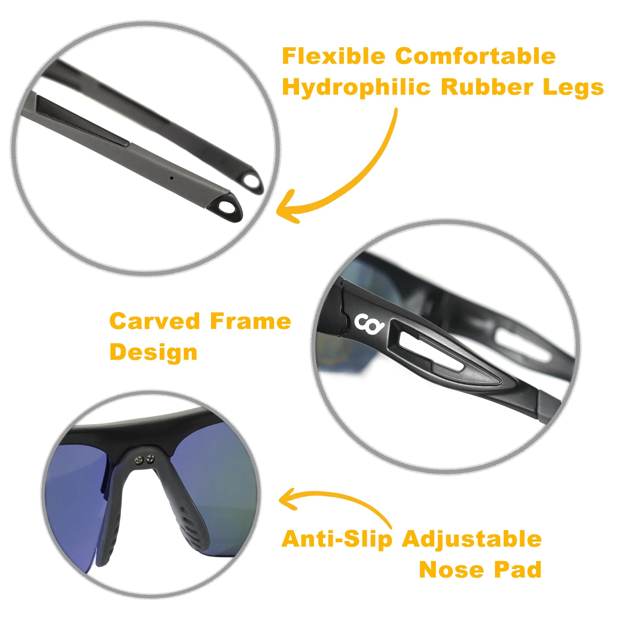 CyclingDeal Professional Wrap-Around Bike Cycling Sunglasses with 3 Pairs of Interchangeable Lenses - 100% UV400 Protection - Super Light & Durable, Anti-Scratch Design - with Anti-Slip Elastic Strap