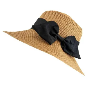 Dents Ribbon and Bow Straw Sun Hat - Natural/Black