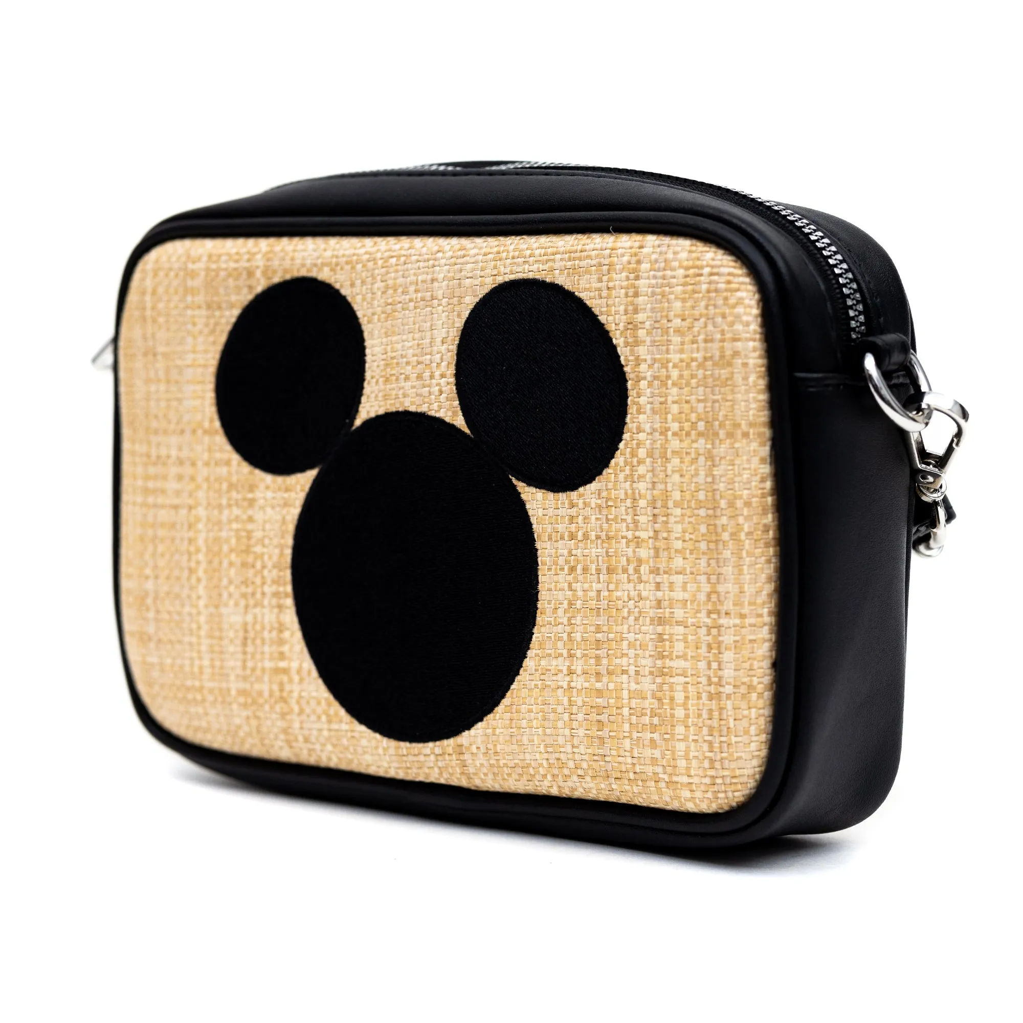 Disney Bag, Horizontal Cross Body, Mickey Mouse Embroidered Ears Signature, Raffia Straw