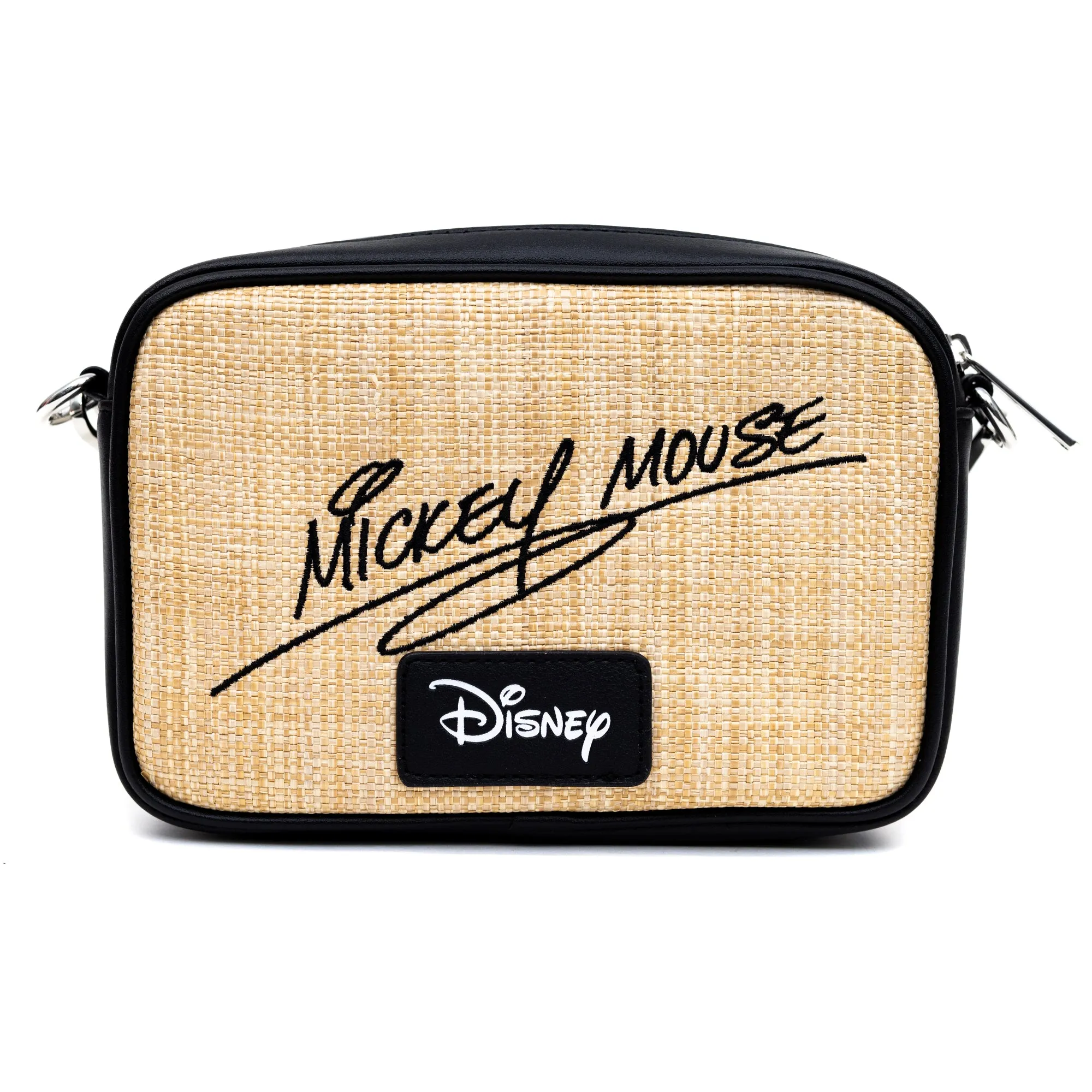 Disney Bag, Horizontal Cross Body, Mickey Mouse Embroidered Ears Signature, Raffia Straw