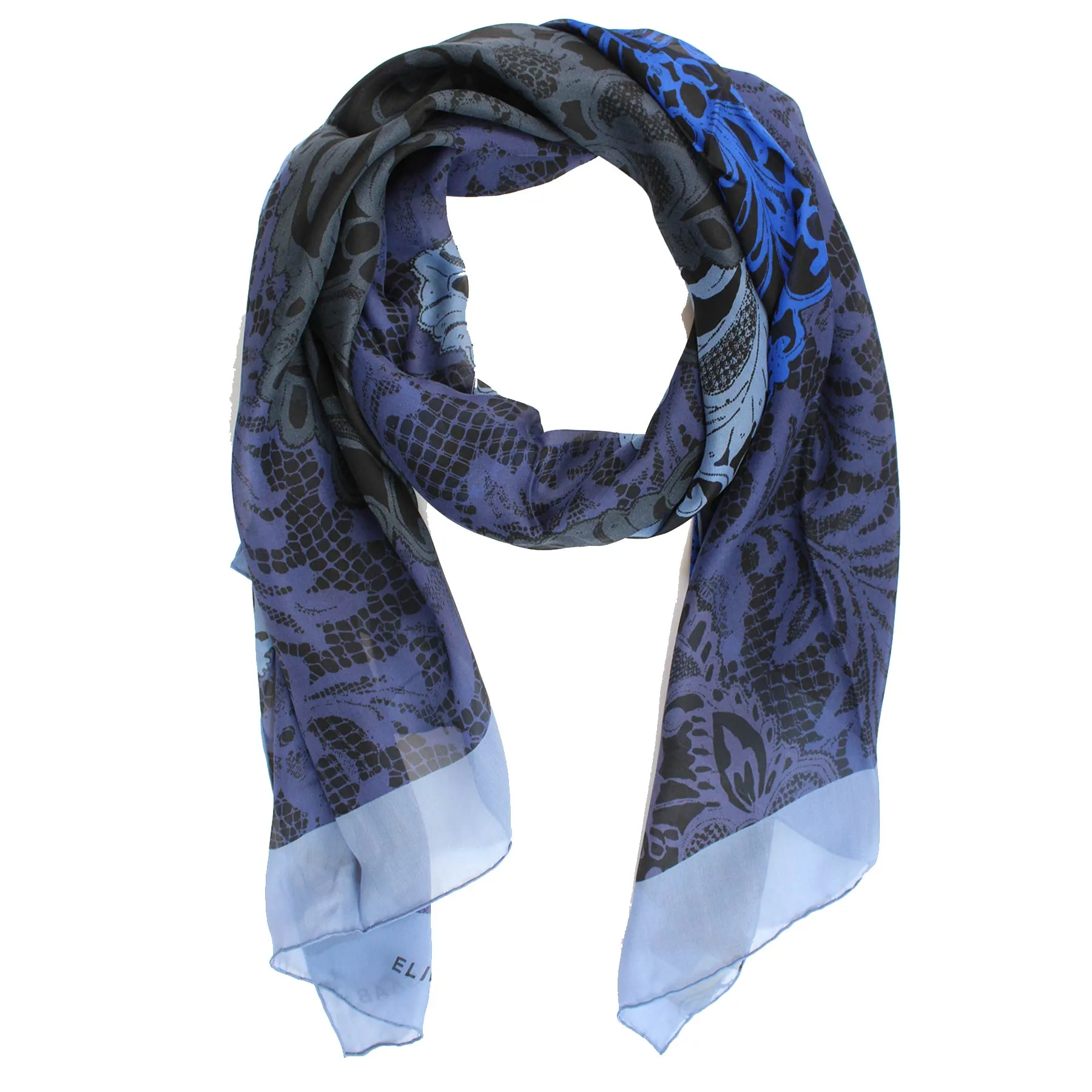 Elie Saab Scarf Dark Blue Frozen - Chiffon Silk Shawl SALE