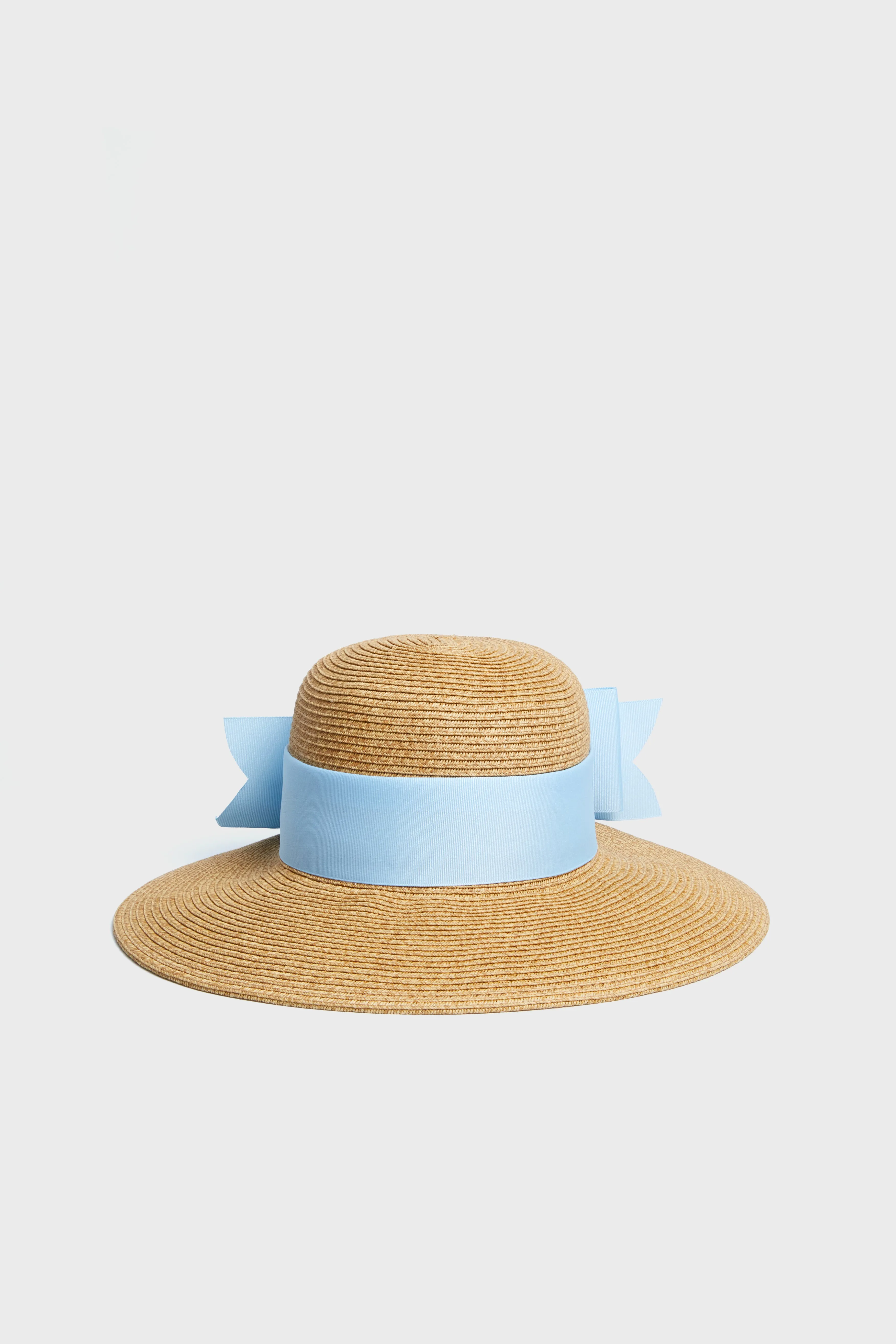 Exclusive Blue Packable Wide Bow Sunhat