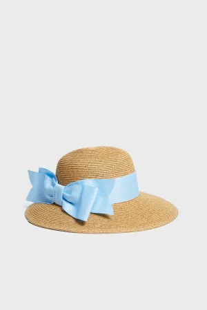 Exclusive Blue Packable Wide Bow Sunhat