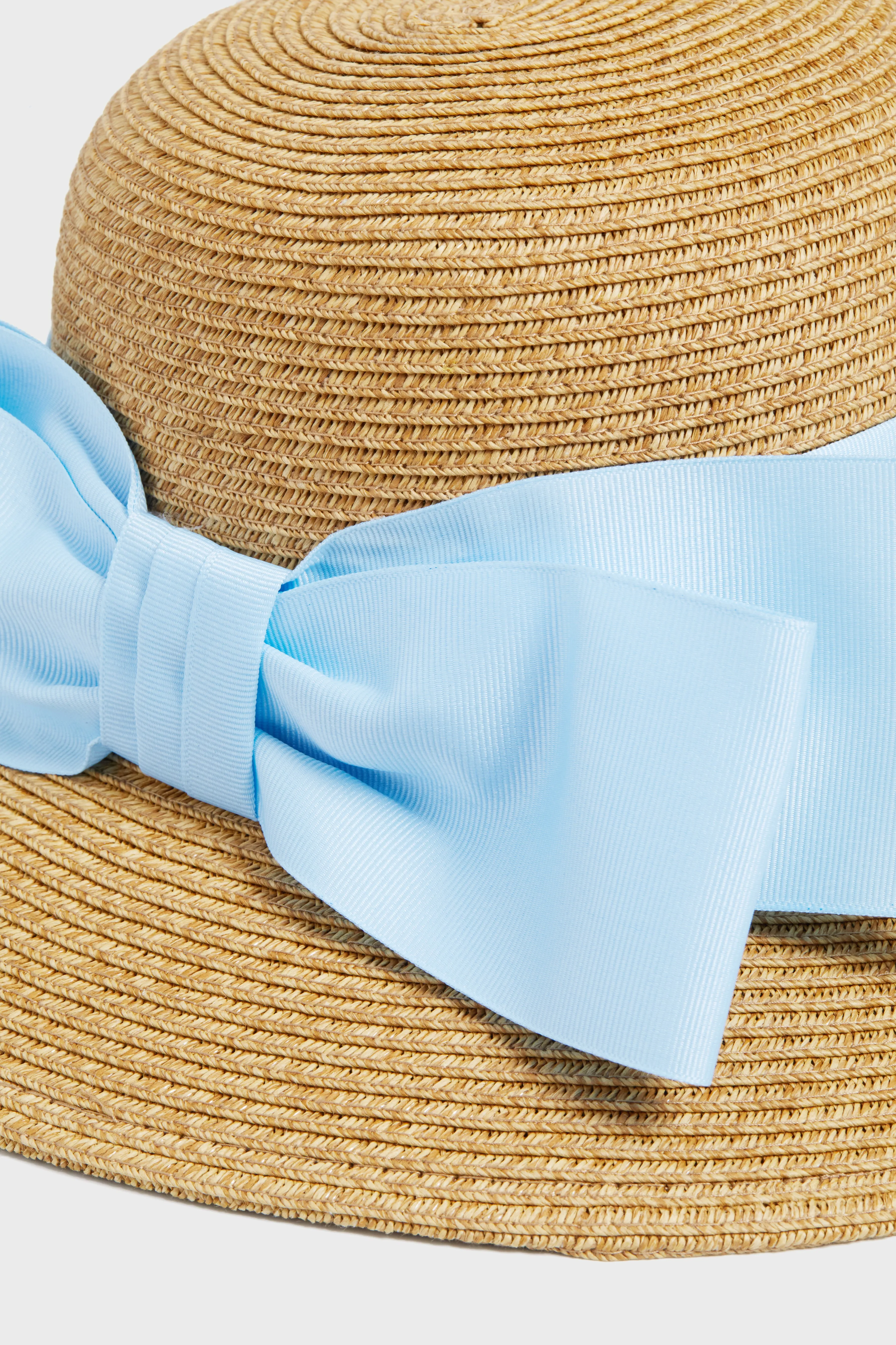 Exclusive Blue Packable Wide Bow Sunhat