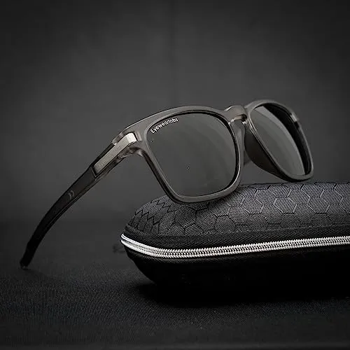 Eyewearlabs l Polarized Sunglasses For Men For Driving Sports and Adventure l Black Lens l 100% UV Protected l Medium l CCrystalGreySC2