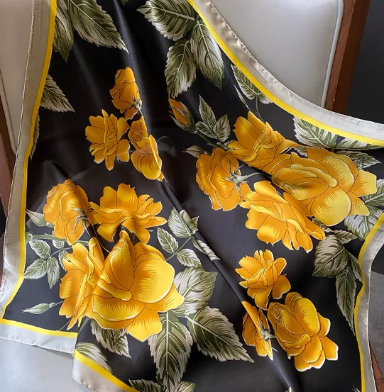 Floral Print Versatile Silky Bandana Scarf for Women, 70*70cm