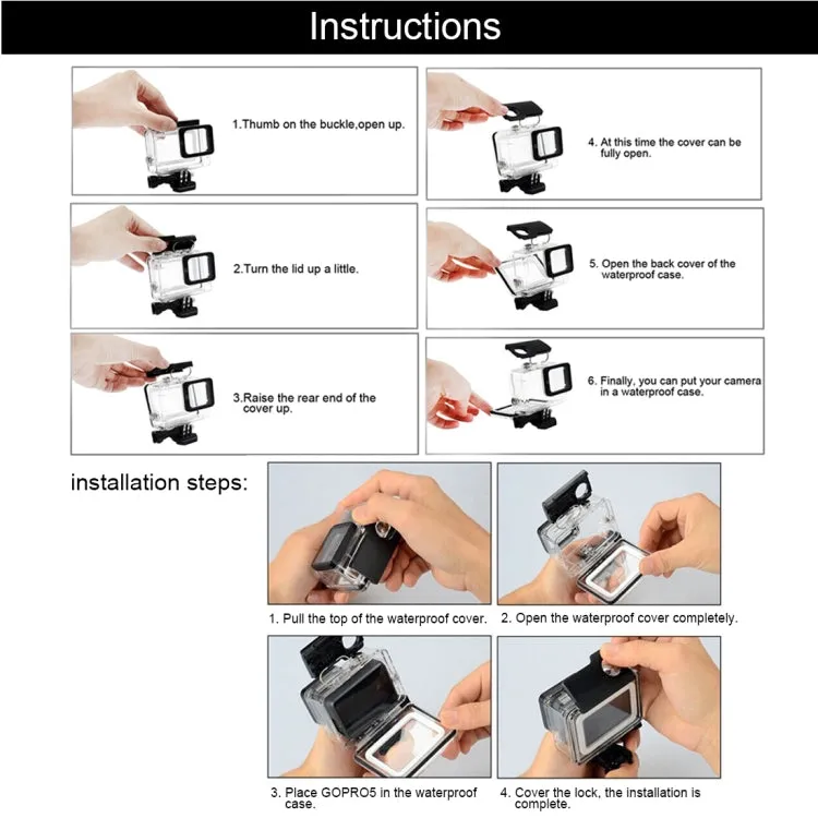 For GoPro HERO6 /5  30m Waterproof Housing Protective Case   Hollow Back Cover with Buckle Basic Mount & Screw, No Need to Disassemble Lens(GP413)